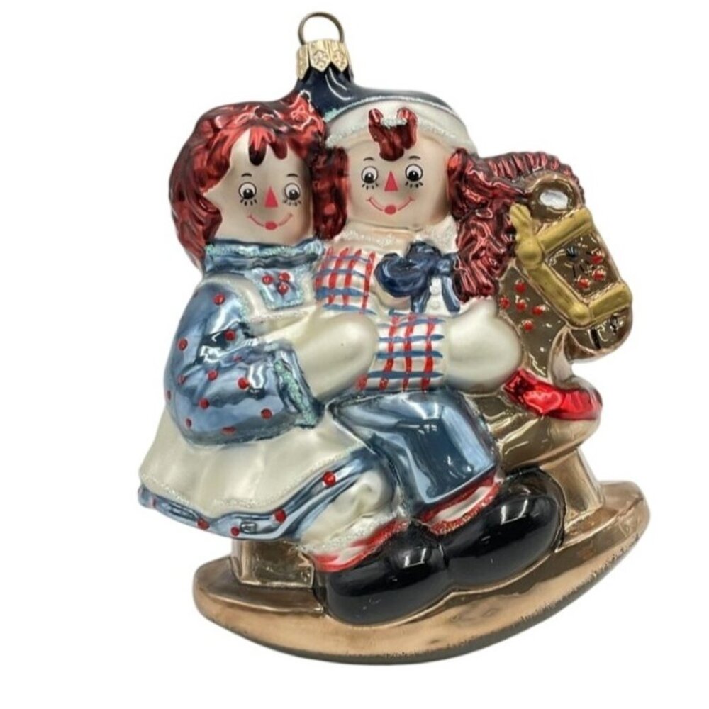 Vintage Kurt Adler Christmas Ornament Glass Raggedy Ann & Andy Rocking Horse